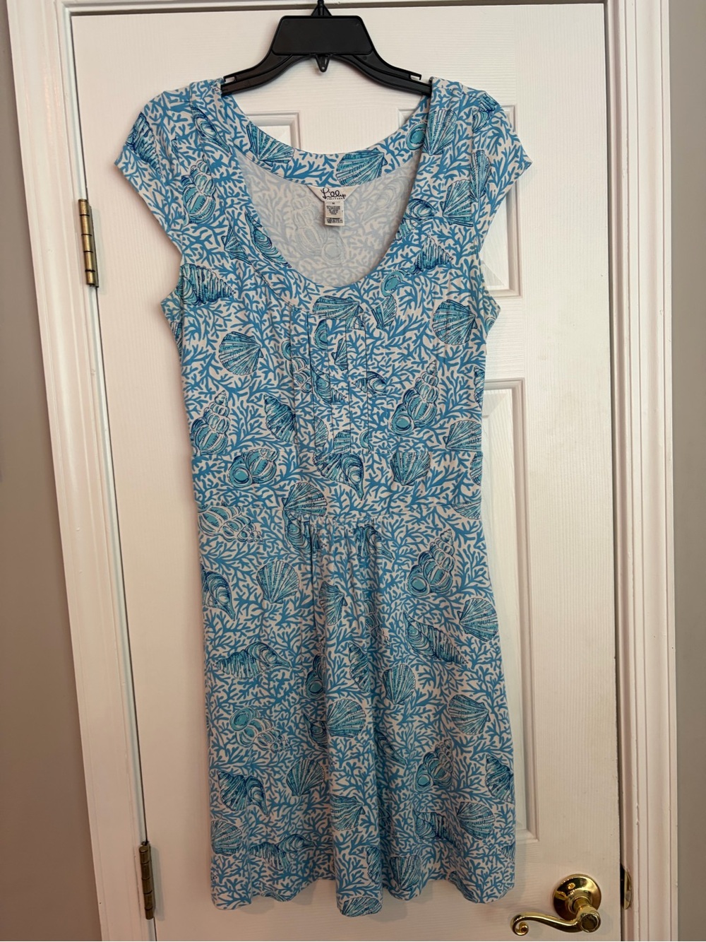 Lilly Pulitzer Jessalyn Blue & White medium Shell-Print Cap Sleeve Midi Dress